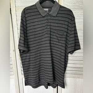 ST. JOHN’S BAY Striped Grey & Black Polo Shirt Size Large Quick Dry